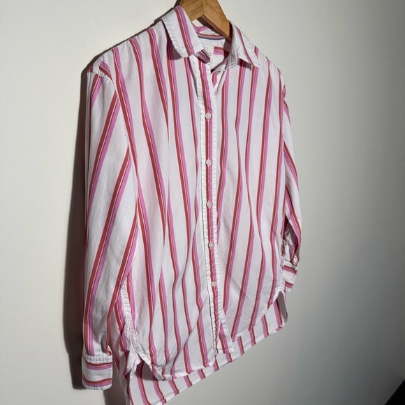 J. Crew Pink & White Striped Button Down Shirt 100% cotton size Small oversized - Picture 4 of 8